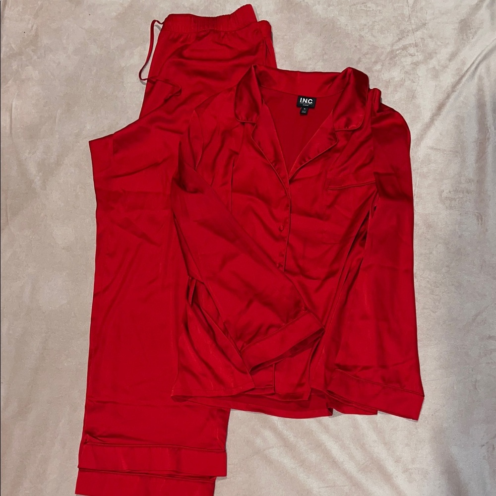 INC International Concepts Women's Vibrant Red Satin Pajama Set